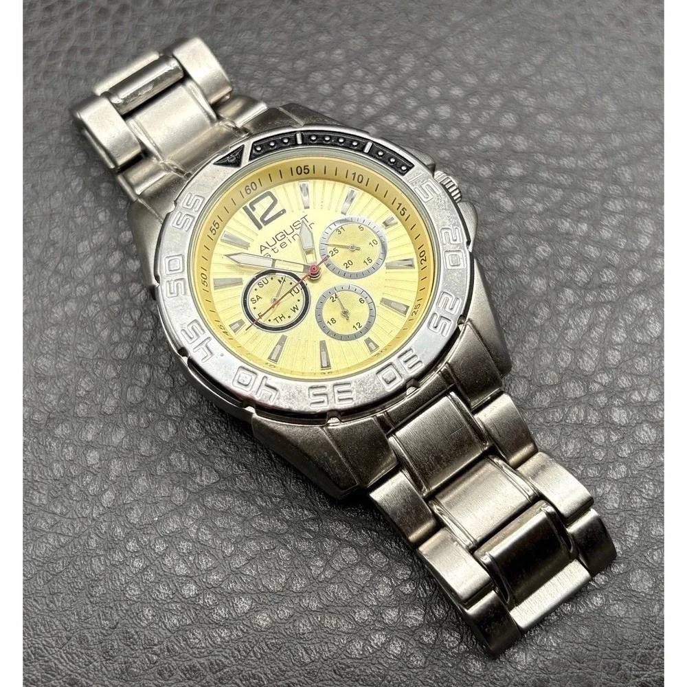 August Steiner Men's Stainless Steel Chronograph Watch Works - NEW BATTERY